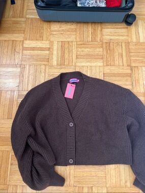 Edikted Chocolate Brown V-Neck Ribbed Button Cardigan